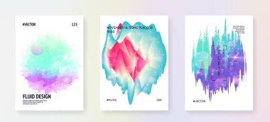 Müzik posteri. Akışkan holografik gradyan şekil ve çizgi. Elektronik ses. Gece dansı tatili. Trans partisi için parlak sunum şablonu ayarlandı. Yaz festivali için müzik afişi ve broşür.