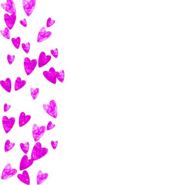 Pembe kalpli düğün konfetisi. Sevgililer Günü. Vektör arkaplanı. El yapımı doku. Parti daveti, perakende satış teklifi ve reklam için aşk teması. Kalpli düğün konfeti şablonu.