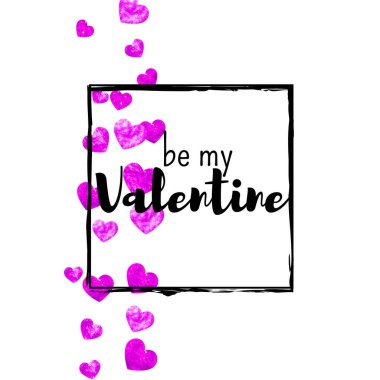 Pembe kalpli sevgililer günü kartı. 14 Şubat. Sevgililer Günü kartı şablonu için vektör konfetisi. Grunge el çizimi dokusu. Kupon için aşk teması, özel iş ilanı, afiş.