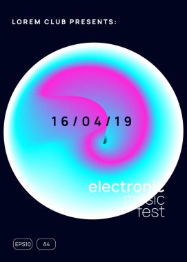 Müzik broşürü. Akışkan holografik gradyan şekil ve çizgi. Elektronik ses. Gece dansı yaşam tarzı tatili. Kadınsı bağımsız parti davetiye düzeni. Yaz festivali ve müzik broşürü posteri..