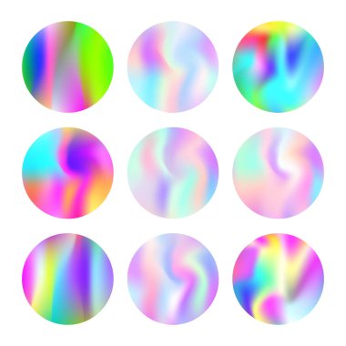 Hologram soyut arkaplan oluşturuldu. Hologramlı plastik Gradyan arka planı. 90 'lar, 80' ler modası. Broşür, el ilanı, poster, duvar kağıdı, mobil ekran için yanardöner grafik şablonu.