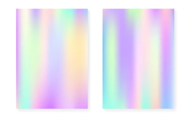 Holografik grafiksel arkaplan hologram kapaklı. 90 'lar, 80' ler modası. Tahta, sunum, afiş ve broşür için yanardöner grafik şablonu. Spektrum minimal holografik gradyan.