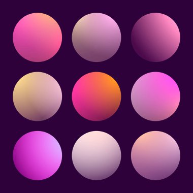 Yuvarlak soyut arka planlara sahip modern 3D gradyan kümesi. Takvim, broşür, davetiye ve kartlar için renkli sıvılar. Modaya uygun yumuşak renk. Ekranlar ve mobil uygulama için yuvarlak eğimli şablon