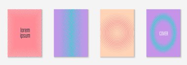 Gradyan kapak şablonu ayarlandı. Yarım tonlu asgari modayla. Afiş, sunum ve broşür için gelecek eğilimli kapak şablonu. Minimalist renkli şekiller. Soyut iş illüstrasyonu