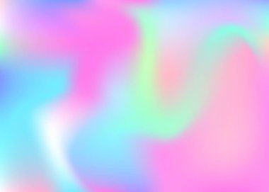 Holografik soyut arkaplan. Gradyan örgülü holografik arkaplan. 90 'lar, 80' ler modası. Pankart, sunum, afiş, broşür için Pearlescent grafik şablonu.