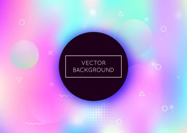 Sıvı şekilli Memphis gradyanı. Bauhaus elementli dinamik holografik sıvı. Broşür, pankart, duvar kağıdı, mobil ekran için grafiksel şablon. Gökkuşağı memphis gradyanı.