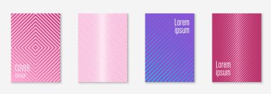 Minimalist moda kapağı. Mor ve turkuaz. Fütürist yıllık rapor, günlük, afiş, kitap konsepti. Çizgi geometrik elementler ve şekillerle minimalist moda örtüsü.