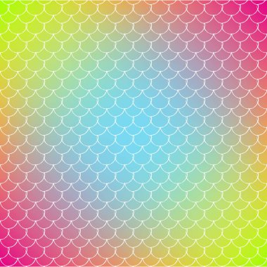 Eğilimli arka planda balık derisi. Balık derisi süsüsüyle kare zemin. Parlak renk değişimi. Deniz kızı kuyruğu afişi ve davetiyesi. Su altı ve deniz deseni. Gökkuşağı renkleri.