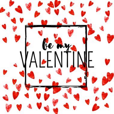 Kırmızı kalpli sevgililer günü kartı mı? 14 Şubat. Sevgililer Günü kartı şablonu için vektör konfetisi. Grunge el çizimi dokusu. Hediye kuponları, kuponlar, reklamlar, etkinlikler için aşk teması.