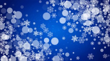 Mavi arka planda kar yağan, ışıltılı bir Noel çerçevesi. Pankartlar, hediye kartları, parti davetiyeleri ve özel iş teklifleri için beyaz buzlu kar taneleriyle yatay Noel çerçevesi.