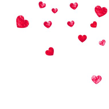 Kırmızı kalpli sevgililer günü indirimi. 14 Şubat. Sevgililer Günü satış şablonu için vektör konfetisi. Grunge el çizimi dokusu. Özel iş teklifi, afiş, broşür için aşk teması.