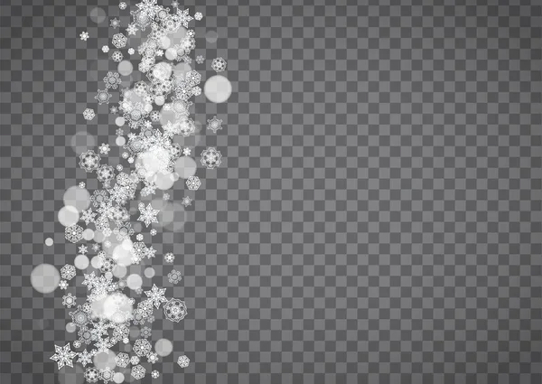 圣诞节和新年假期的雪花边境 水平雪片边缘 背景透明 闪烁着火花 优惠券 派对活动 飘落的霜雪 — 图库矢量图片