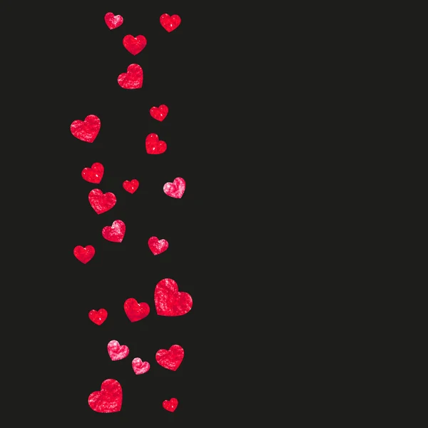 발렌틴들은 반짝이는 마음으로 국경을 지납니다 Vector Confetti Valentines Day Border — 스톡 벡터