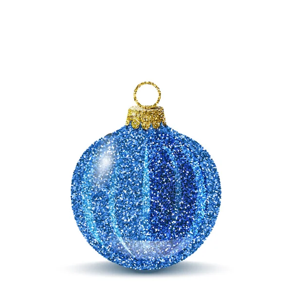 Vereinzelte Blaue Weihnachtskugel Glänzende Glitzerpailletten Realistische Dekoration Für Weihnachtsbaum Oder — Stockvektor