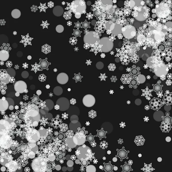 雪の結晶が黒い背景に落ちている メリークリスマスとハッピーニューイヤーをテーマに バナー ギフトカード パーティー招待状 パートナーの賛辞と特別なビジネスオファーのための霜降り雪 — ストックベクタ