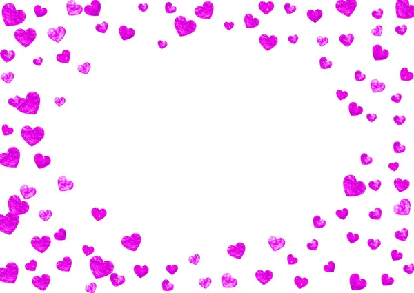 Wedding Confetti Pink Glitter Hearts Valentines Day Vector Background Hand — Stock Vector