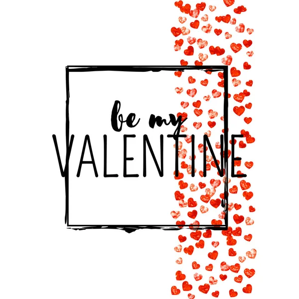 情人节卡片 红红的 晶莹的心 2月14日情人节卡片模板的向量Confetti 手绘手绘纹理 派对邀请 零售和广告的主题 — 图库矢量图片
