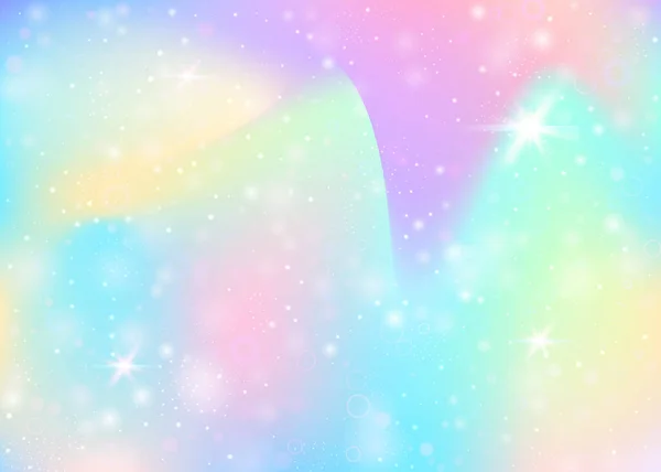全息图背景与彩虹网 女孩的宇宙横幅在公主的颜色 幻想梯度背景 全息图独角兽背景与仙女闪光 星星和模糊 — 图库矢量图片