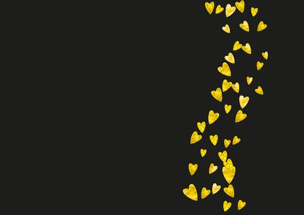 黄金の輝きとハートボーダーの背景 バレンタインデー ベクトル コンフェッティ 手描きの質感 — ストックベクタ