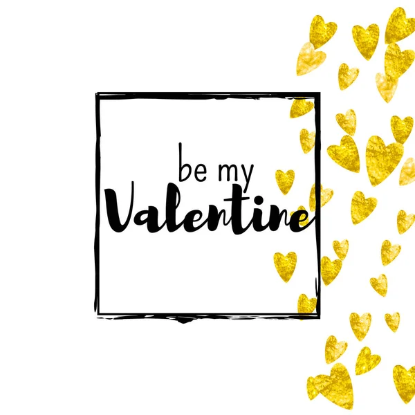 Tarjeta San Valentín Con Corazones Brillo Dorado Febrero Vector Confetti — Archivo Imágenes Vectoriales