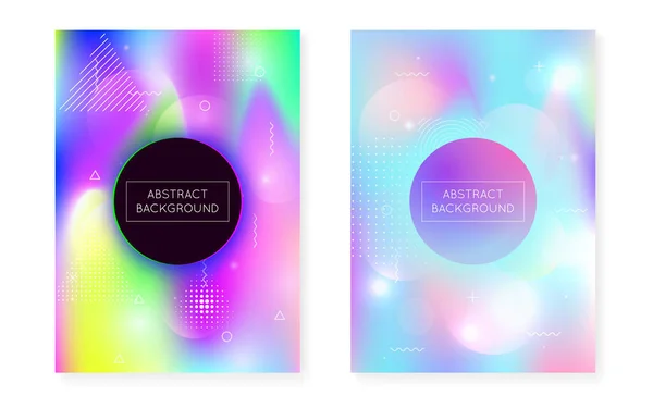 Fluid shapes cover with liquid dynamic background. Holographic bauhaus gradient with memphis. Graphic template for placard, presentation, banner, brochure. Spectrum fluid shapes cover.