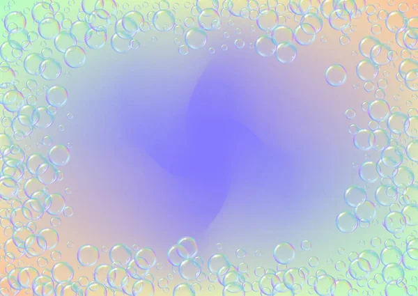 Seifenschaum Auf Gradienten Hintergrund Realistische Wasserblasen Kühler Regenbogenfarbener Flüssigschaum Mit — Stockvektor