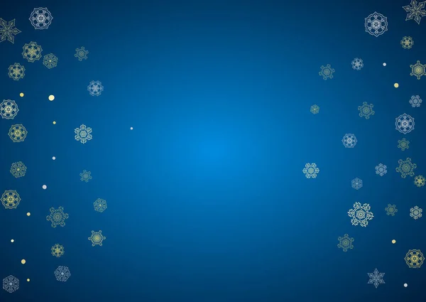 Rama Noworoczna Złotymi Płatkami Śniegu Niebieskim Tle Poziome Boże Narodzenie — Wektor stockowy