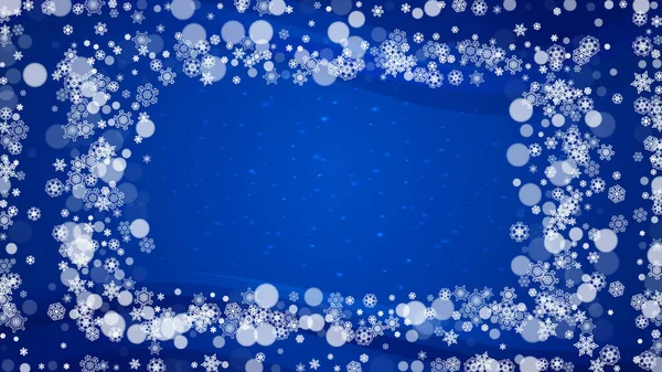 Christmas Snowflakes Blue Background Sparkles Horizontal Frame Winter Banner Gift — Stock Vector