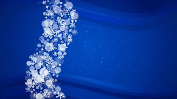 青い背景の新年の境界線 水平冬のテーマ 雪が降るクリスマスと新年の境界線 シーズン販売のために 特別オファー バナー カード パーティー招待状 チラシ 白い雪 — ストックベクタ