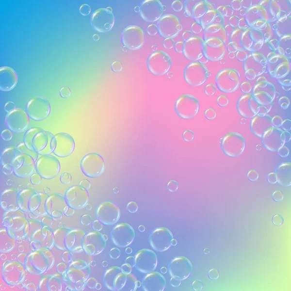 Cleaning Foam Gradient Background Realistic Water Bubbles Cool Rainbow Colored — Stock Vector