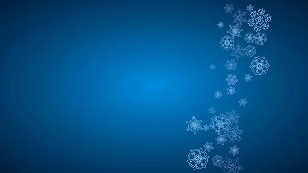 新年的雪花在蓝色的背景上闪烁着火花 水平圣诞和新年降雪 季节性销售 派对邀请函 白霜白雪 — 图库矢量图片