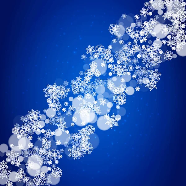 クリスマスと新年のお祝いのための雪の結晶境界 キラキラと青の背景に休日の雪の結晶境界線 バナー ギフト券 バウチャー パーティーイベントの場合 霜降り雪 — ストックベクタ