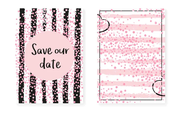 Pink Glitter Dots Sequins Wedding Bridal Shower Invitation Cards Set — Stock Vector