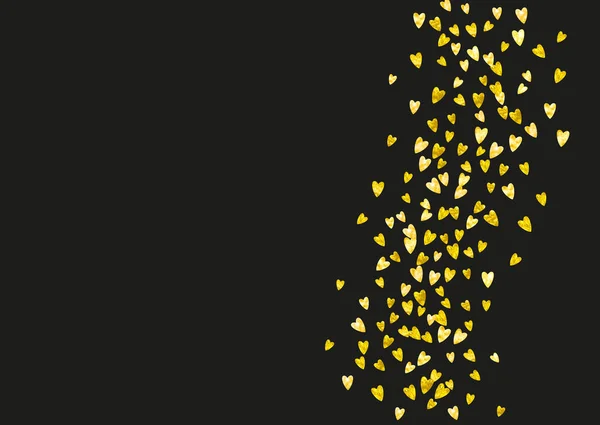 Heart Confetti Achtergrond Met Gouden Glitter Valentijnsdag Vectorframe Handgetekende Textuur — Stockvector