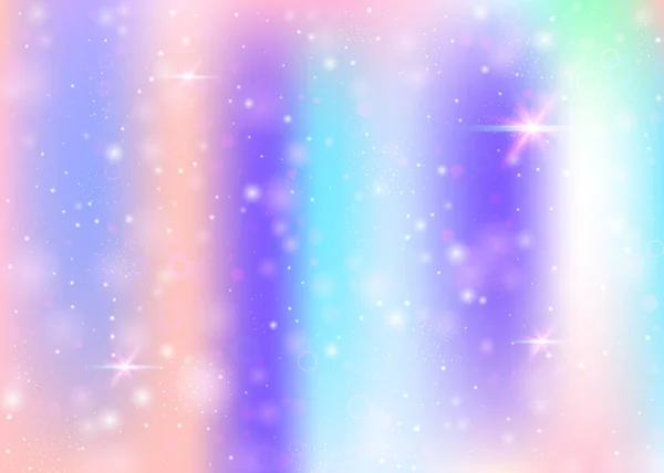 虹色のメッシュでホログラフィックな背景 プリンセスカラーのガーリー宇宙バナー ホログラムでファンタジーグラデーションの背景 妖精の輝きとホログラフィックな魔法の背景 星とぼかし — ストックベクタ
