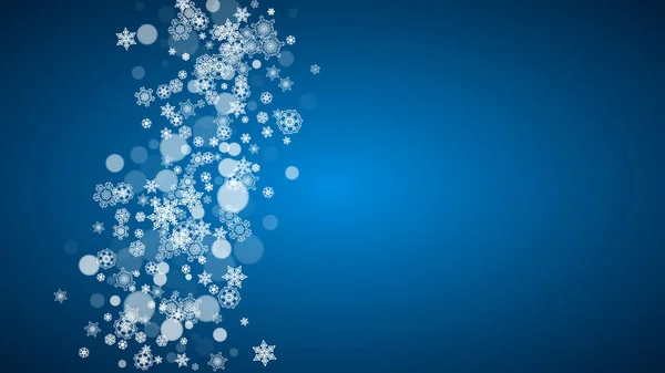 蓝色背景的新年大雪 冬天的主题水平圣诞和新年降雪的背景 季节性销售 派对邀请函 蓝色的白雪公主 — 图库矢量图片