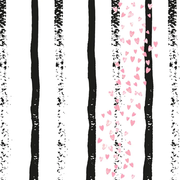 Confettis Roses Paillettes Avec Des Coeurs Sur Rayures Noires Paillettes — Image vectorielle