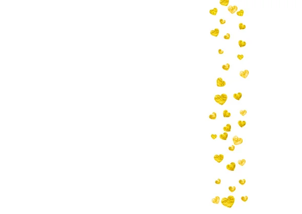 情人节的心脏边界闪烁着金色的光芒 2月14日心脏边界模板的向量Confetti 手绘手绘纹理 特价商品 传单的爱情主题 — 图库矢量图片