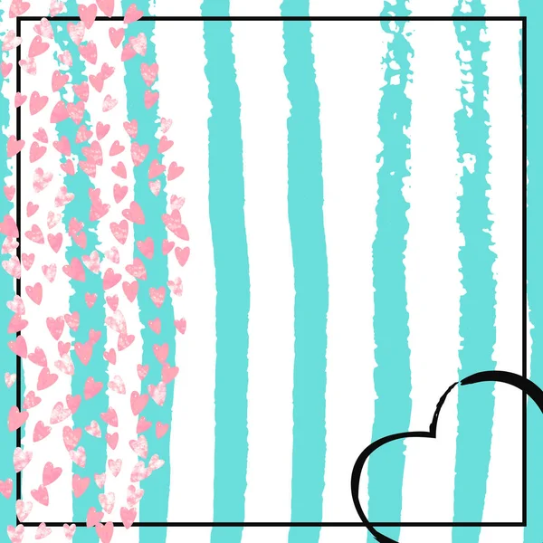 Roze Glitter Confetti Met Hartjes Turquoise Strepen Vallende Lovertjes Met — Stockvector