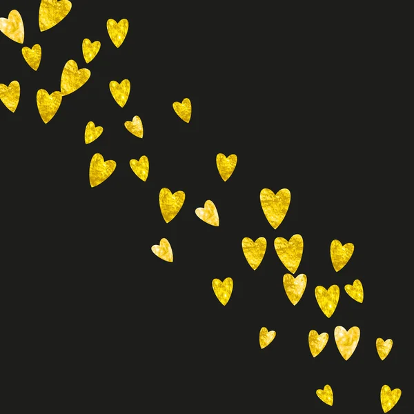 Tarjeta San Valentín Con Corazones Brillo Dorado Febrero Vector Confetti — Vector de stock