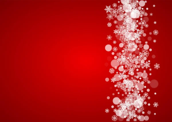 Weihnachten Schneeflocken Auf Rotem Hintergrund Weihnachtsmannfarben Horizontalrahmen Für Winterbanner Geschenkgutscheine — Stockvektor
