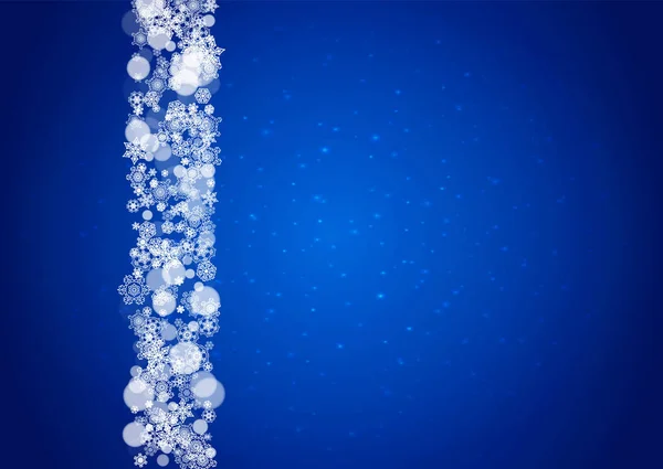 Frontera Navideña Con Copos Nieve Blancos Sobre Fondo Azul Con — Vector de stock