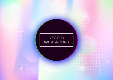 Sıvı şekilli Memphis gradyanı. Bauhaus elementli dinamik holografik sıvı. Broşür, ui, dergi, poster, afiş ve uygulama için grafik şablonu. Pearlescent memphis gradyanı.