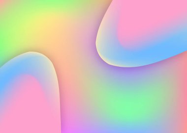 Sıvı şekilli. Gökkuşağı kartı, dergi tasarımı. Canlı gradyan örgüsü. Modern modayla birlikte holografik 3d arkaplan. Sıvı dinamik elementlerle akışkan şekil arkaplanı.