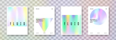 Gradyan ağ örme seti. Soyut arka planlar. Holografik folyoyla sıvı gradyan ağ örtüsü. 90 'lar, 80' ler modası. Broşür, pankart, duvar kağıdı, mobil ekran için Pearlescent grafik şablonu