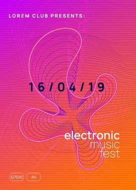 Neon broşür. Dinamik gradyan şekil ve çizgi. Geometrik şov dergisi düzeni. Neon broşür trans olayı. Tekno DJ partisi. Elektro dans müziği. Elektronik ses. Kulüp festivali posteri. 