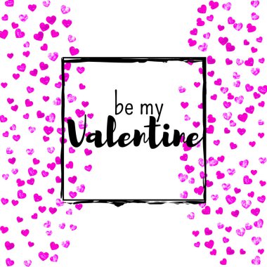 Pembe kalpli sevgililer günü kartı. 14 Şubat. Sevgililer Günü kartı şablonu için vektör konfetisi. Grunge el çizimi dokusu. Özel iş teklifi, afiş, broşür için aşk teması.