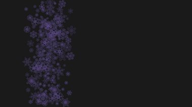 Ultra mor karlı kış çerçevesi. Hediye kuponları, kuponlar, reklamlar, parti etkinlikleri için kar tanesi sınırı. Noel arkaplanı ve bayram afişi. Yeni yıl dondurucu zemin