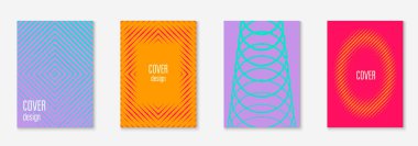 Poster tasarımı modern. Malzeme sertifikası, afiş, davetiye, mobil ekran konsepti. Mavi ve mor. Poster tasarımı minimalist geometrik çizgiler ve şekillerle modern.