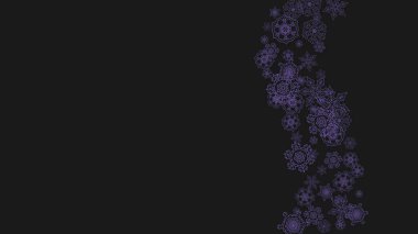 Ultra mor kar ile kaplı kar taneleri sınırı. El ilanı, hediye kartı, parti davetiyesi, perakende satış teklifi ve reklam için kış çerçevesi. Tatil afişi için kar tanesi sınırlı bir Noel arkaplanı. Yeni yıl karlı arkaplanı